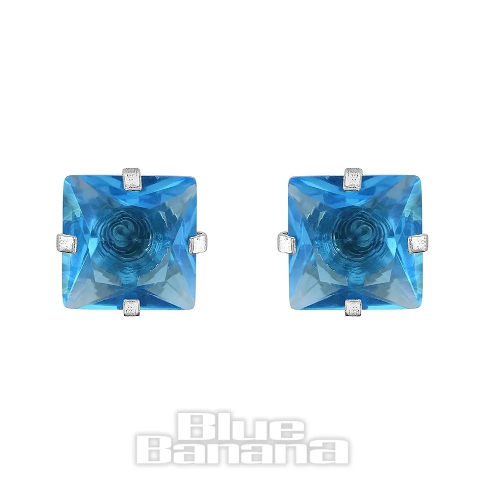 Blue Banana Surgical Steel Cubic Zirconia Square Stud Earrings (Aqua)