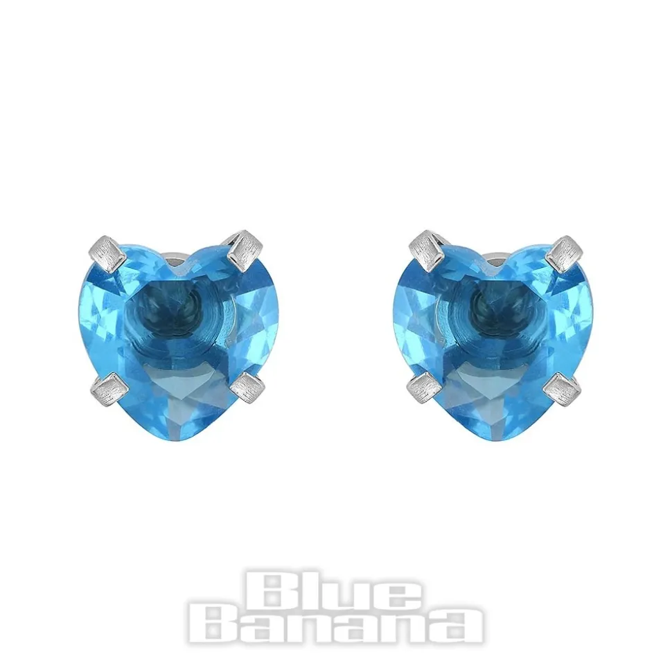 Blue Banana Surgical Steel Cubic Zirconia Heart Stud Earrings (Aqua)