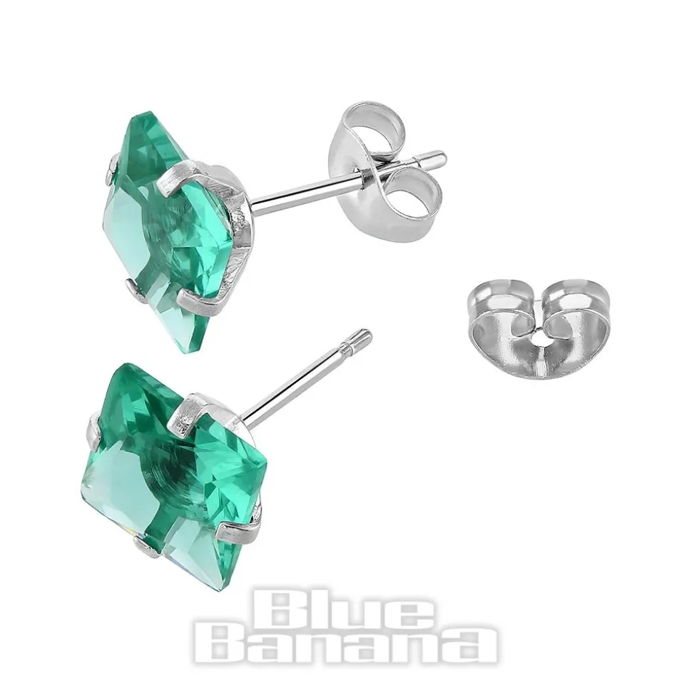 Blue Banana Surgical Steel Cubic Zirconia Square Stud Earrings (Zircon)