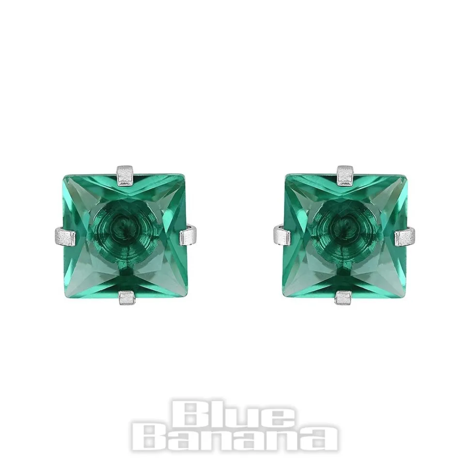 Blue Banana Surgical Steel Cubic Zirconia Square Stud Earrings (Zircon)