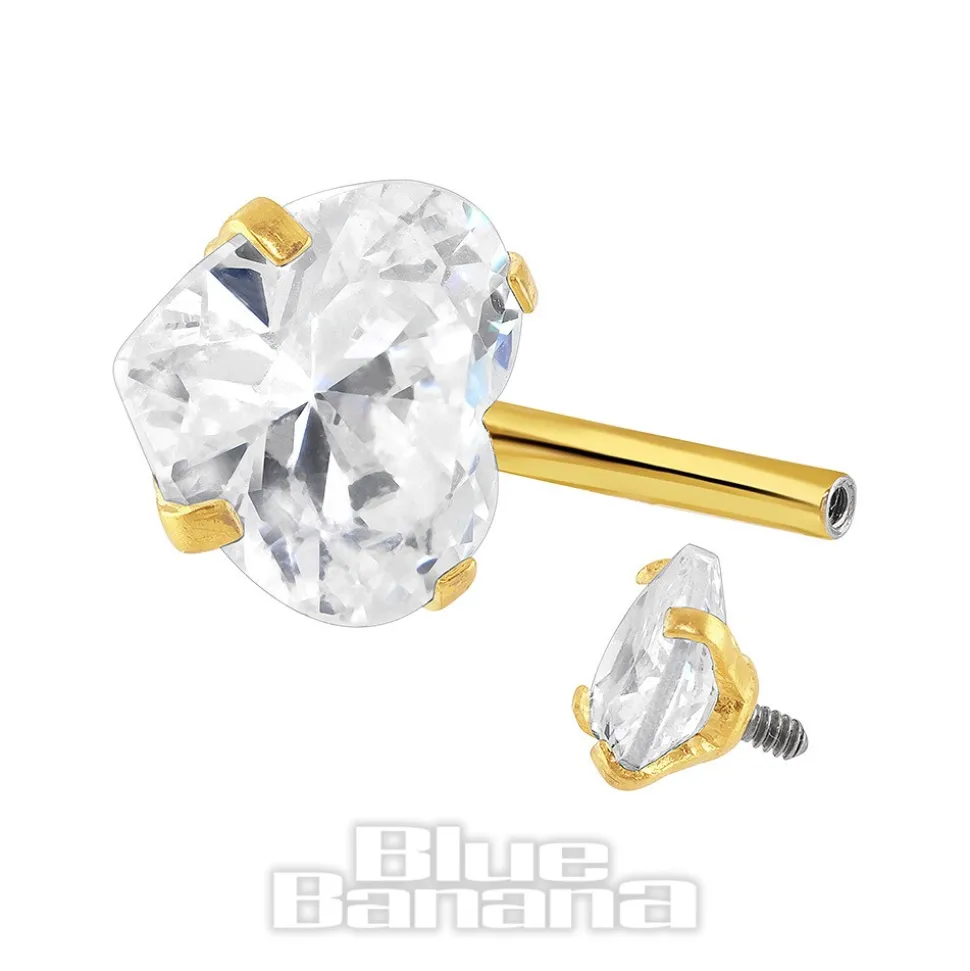 Blue Banana Surgical Steel Cubic Zirconia Heart Navel Bar (Gold)
