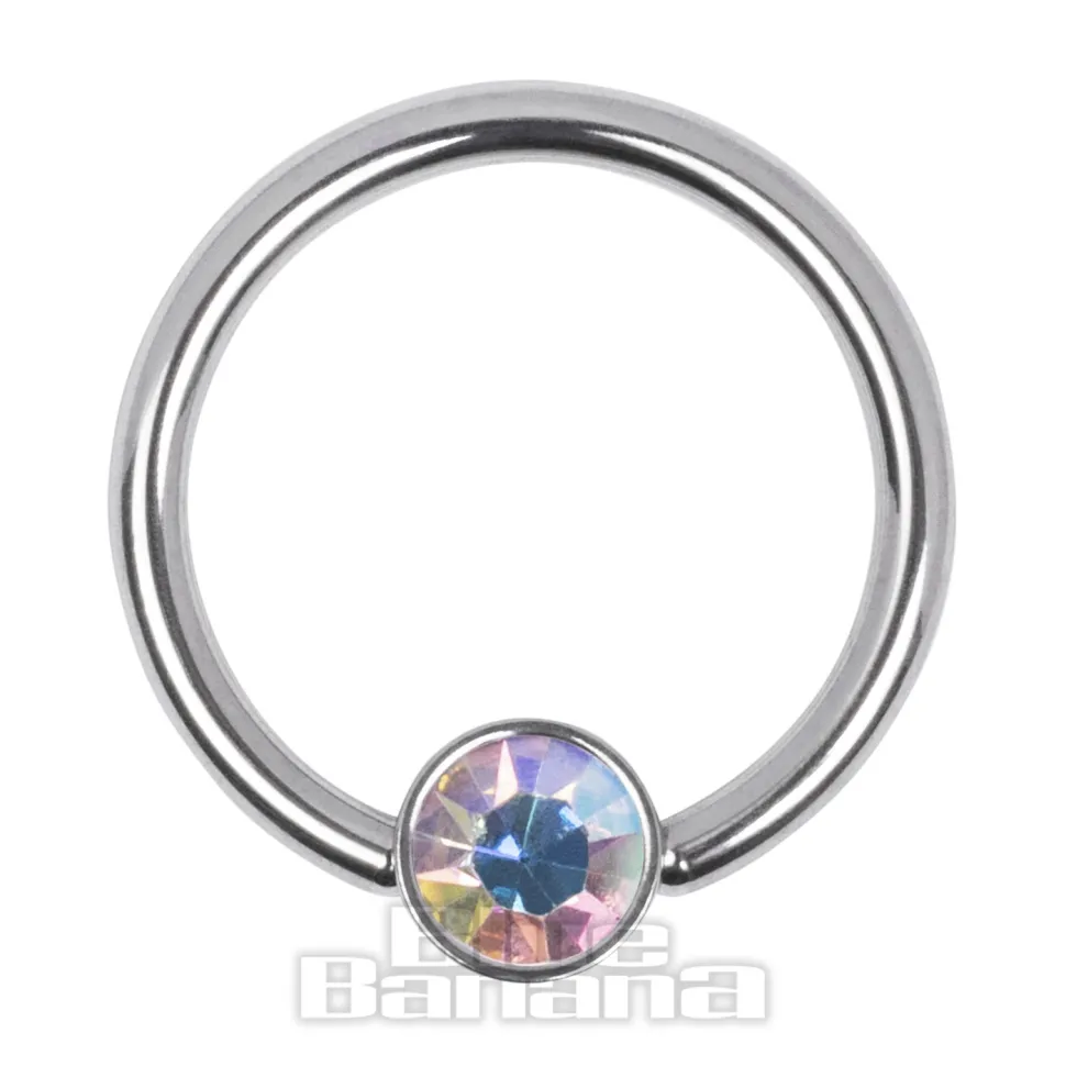 Blue Banana Surgical Steel Flat Jewelled BCR (Aurora Borealis)