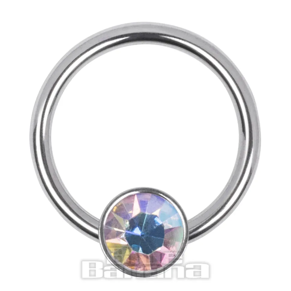 Blue Banana Surgical Steel Flat Jewelled BCR (Aurora Borealis)