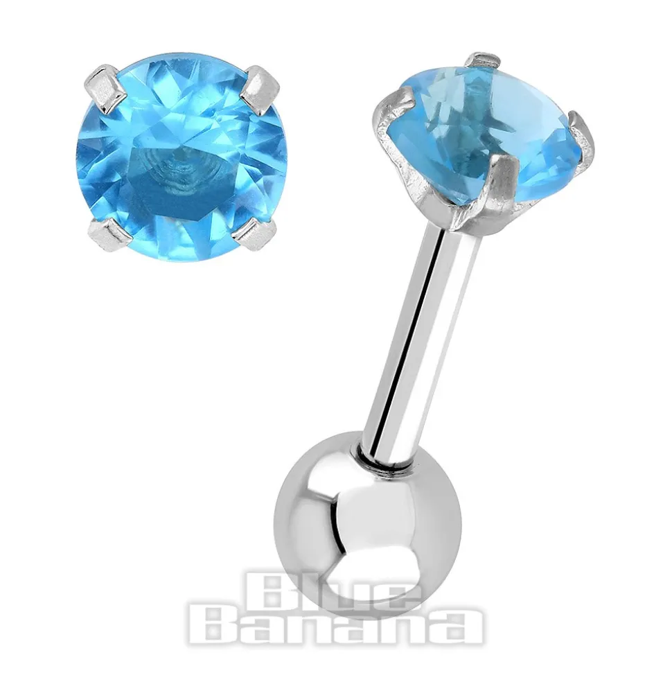 Blue Banana Surgical Steel Gem Jewel 1.2 x 6mm Tragus Bar (Aqua)