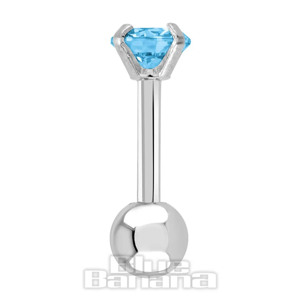 Blue Banana Surgical Steel Gem Jewel 1.2 x 6mm Tragus Bar (Aqua)