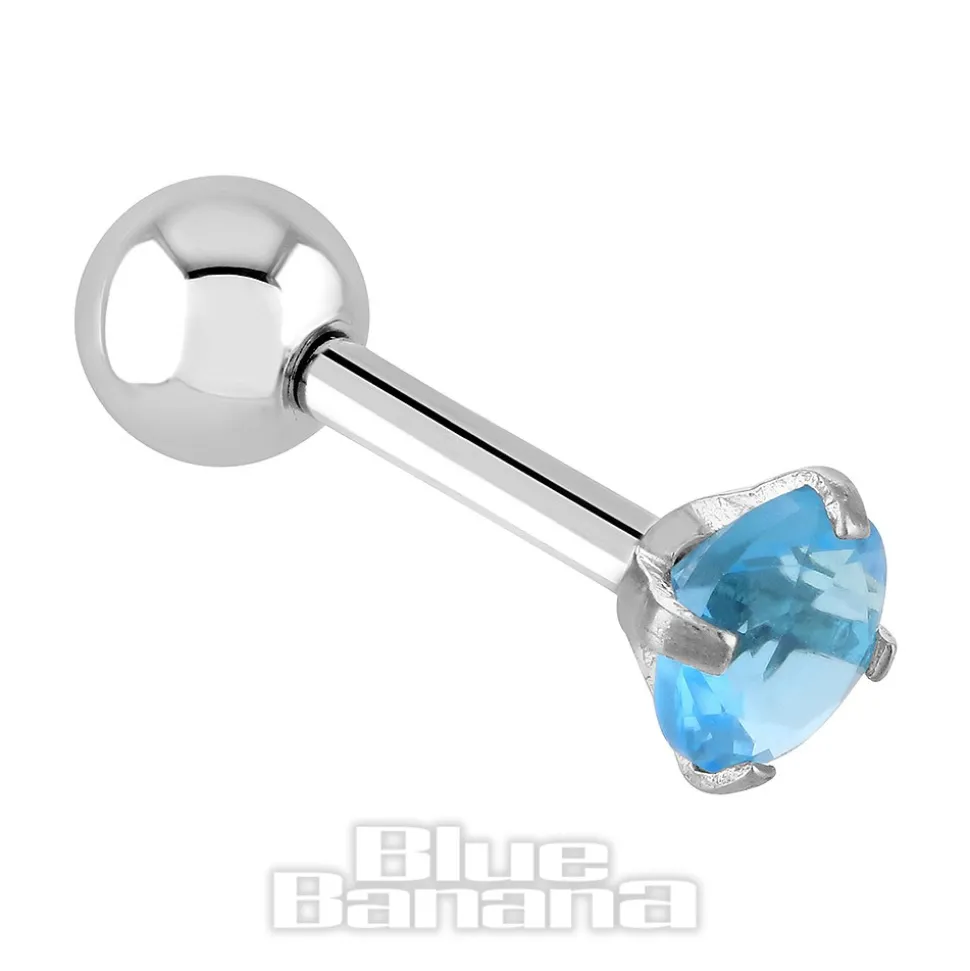Blue Banana Surgical Steel Gem Jewel 1.2 x 6mm Tragus Bar (Aqua)