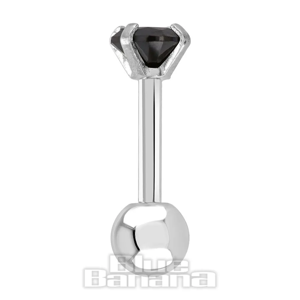 Blue Banana Surgical Steel Gem Jewel 1.2 x 6mm Tragus Bar (Black)