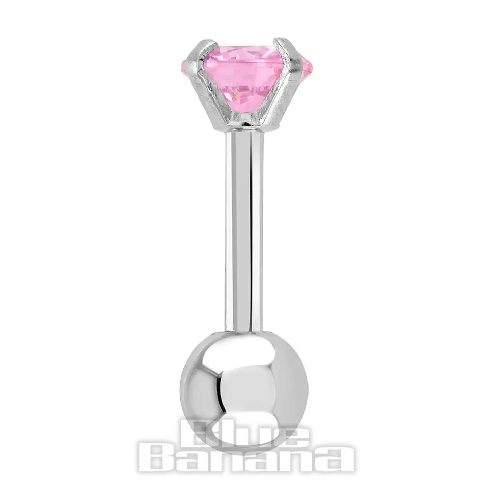 Blue Banana Surgical Steel Gem Jewel 1.2 x 6mm Tragus Bar (Rose)