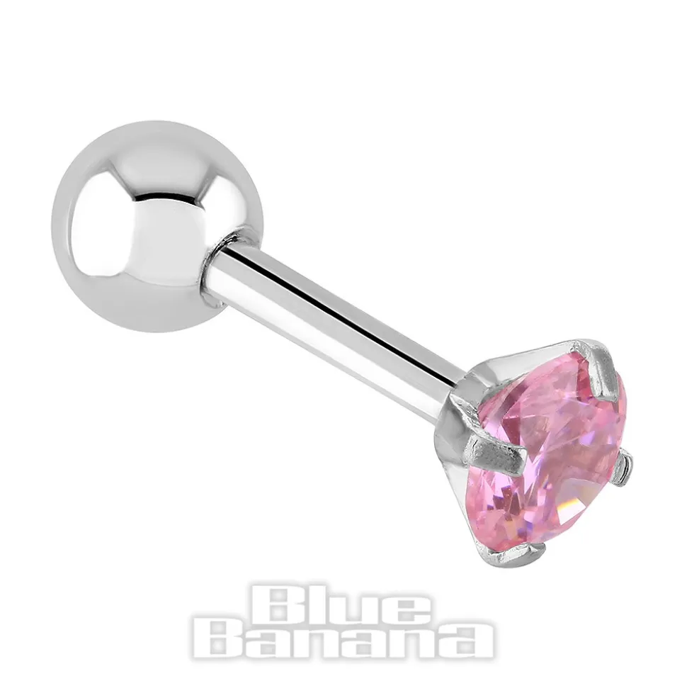 Blue Banana Surgical Steel Gem Jewel 1.2 x 6mm Tragus Bar (Rose)