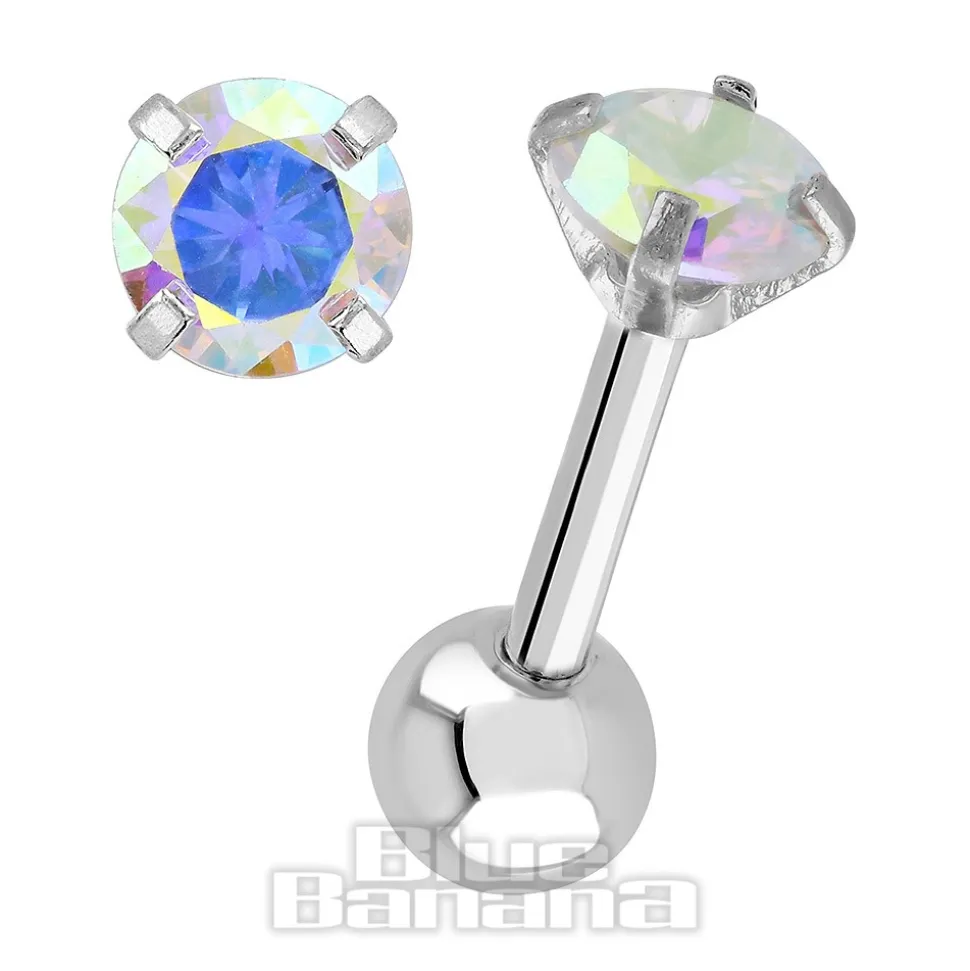 Blue Banana Surgical Steel Gem Jewel 1.2 x 6mm Tragus Bar (Aurora Boralis)