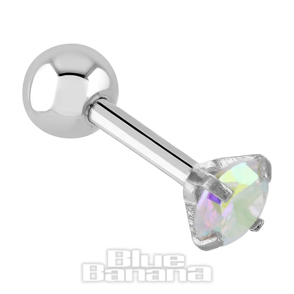 Blue Banana Surgical Steel Gem Jewel 1.2 x 6mm Tragus Bar (Aurora Boralis)