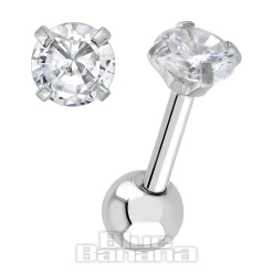 Blue Banana Surgical Steel Gem Jewel 1.2 x 6mm Tragus Bar (Crystal)