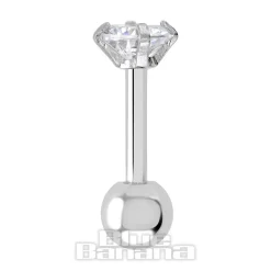 Blue Banana Surgical Steel Gem Jewel 1.2 x 6mm Tragus Bar (Crystal)