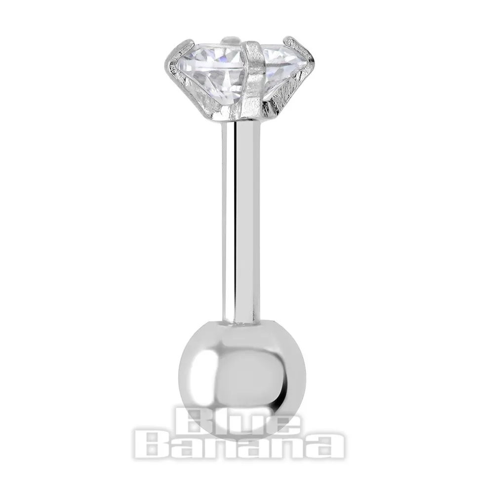 Blue Banana Surgical Steel Gem Jewel 1.2 x 6mm Tragus Bar (Crystal)