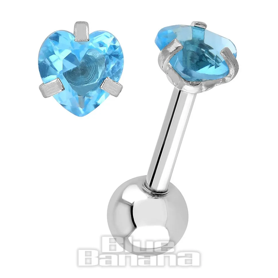 Blue Banana Surgical Steel Heart Jewel 1.2 x 6mm Tragus Bar (Aqua)