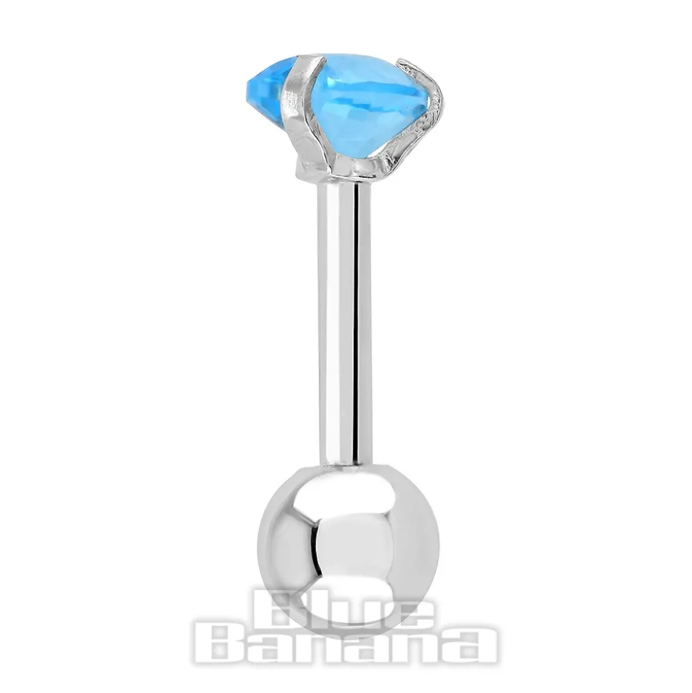 Blue Banana Surgical Steel Heart Jewel 1.2 x 6mm Tragus Bar (Aqua)