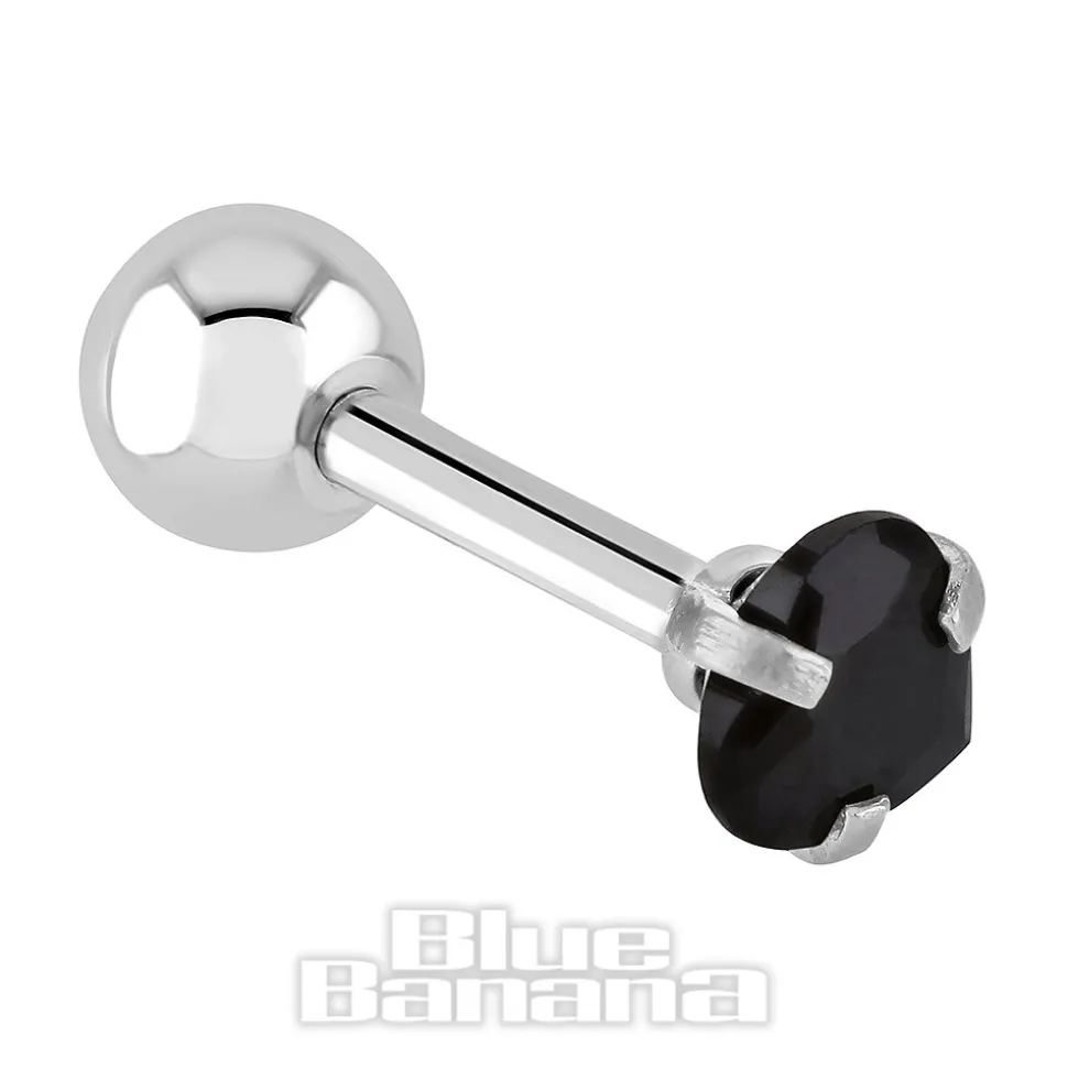 Blue Banana Surgical Steel Heart Jewel 1.2 x 6mm Tragus Bar (Black)