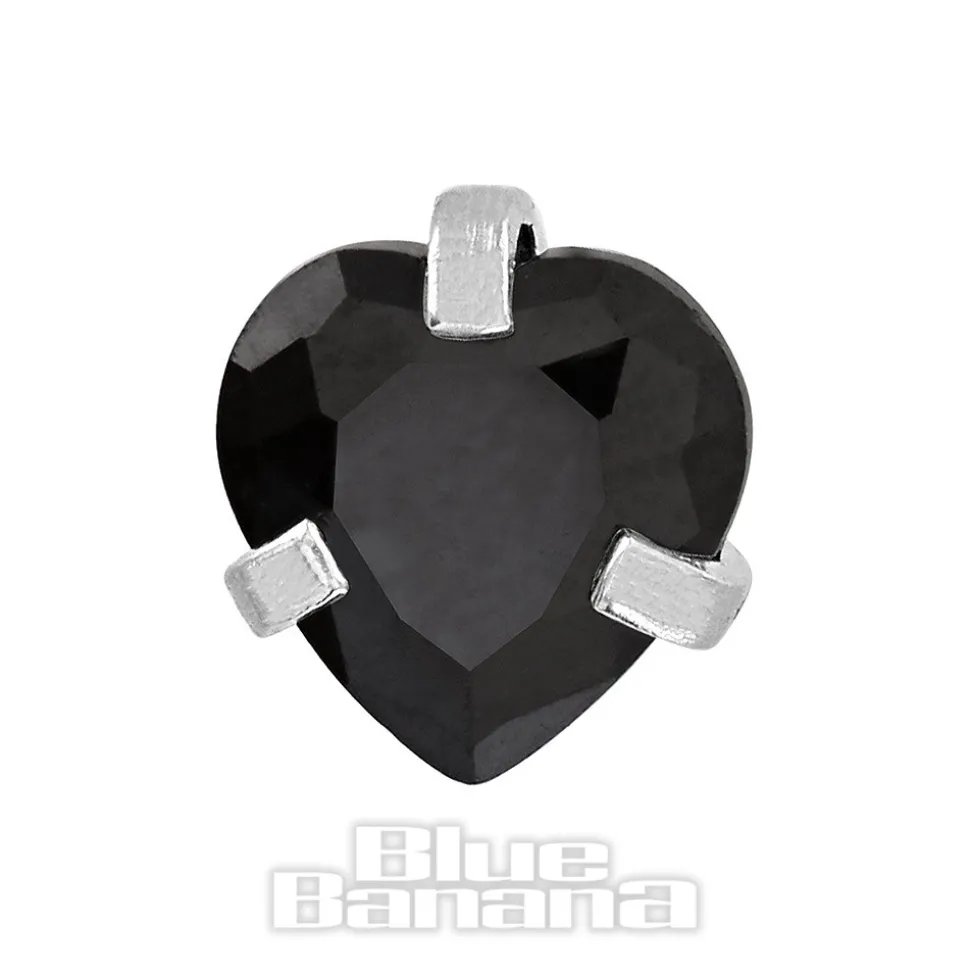 Blue Banana Surgical Steel Heart Jewel 1.2 x 6mm Tragus Bar (Black)