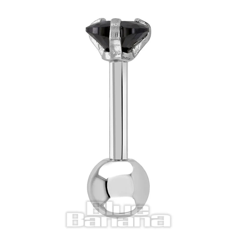 Blue Banana Surgical Steel Heart Jewel 1.2 x 6mm Tragus Bar (Black)