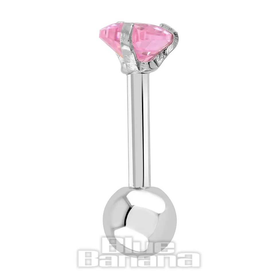 Blue Banana Surgical Steel Heart Jewel 1.2 x 6mm Tragus Bar (Rose)