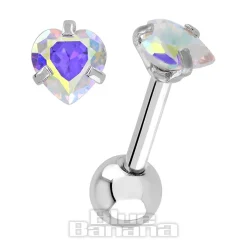 Blue Banana Surgical Steel Heart Jewel 1.2 x 6mm Tragus Bar (Aurora Borealis)