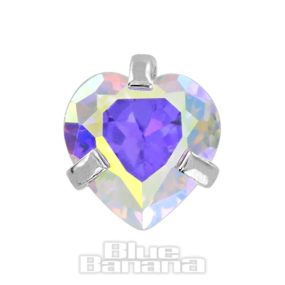 Blue Banana Surgical Steel Heart Jewel 1.2 x 6mm Tragus Bar (Aurora Borealis)
