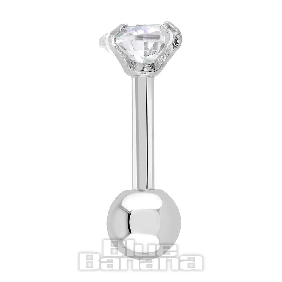 Blue Banana Surgical Steel Heart Jewel 1.2 x 6mm Tragus Bar (Aurora Borealis)
