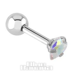 Blue Banana Surgical Steel Heart Jewel 1.2 x 6mm Tragus Bar (Aurora Borealis)