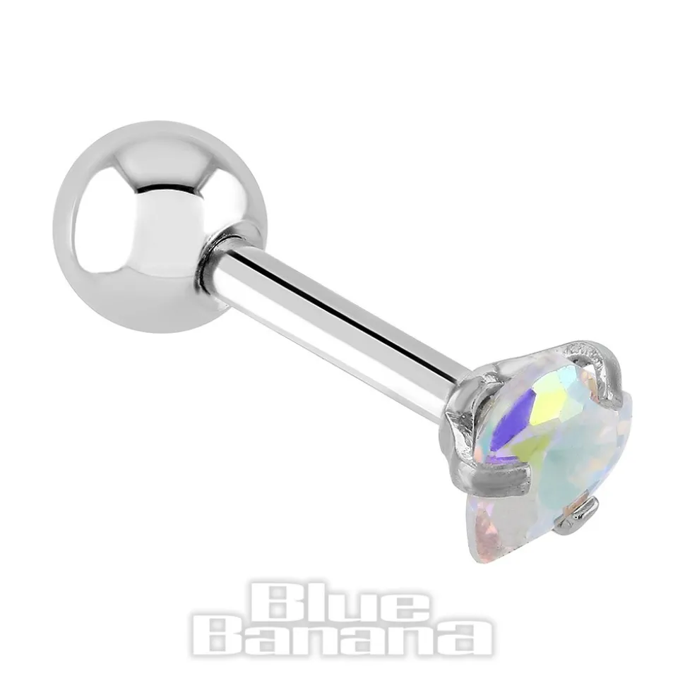Blue Banana Surgical Steel Heart Jewel 1.2 x 6mm Tragus Bar (Aurora Borealis)