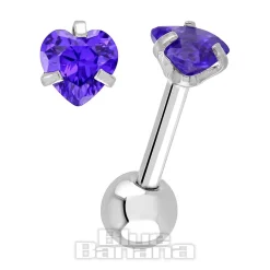 Blue Banana Surgical Steel Heart Jewel 1.2 x 6mm Tragus Bar (Amethyst)
