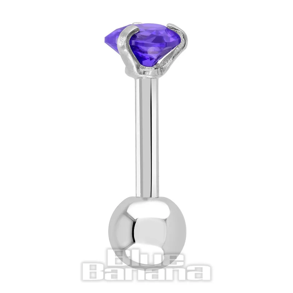 Blue Banana Surgical Steel Heart Jewel 1.2 x 6mm Tragus Bar (Amethyst)