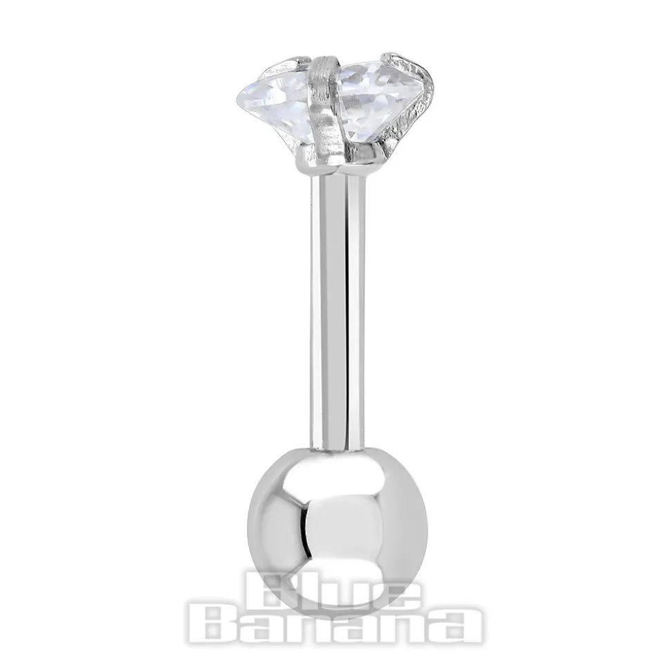 Blue Banana Surgical Steel Heart Jewel 1.2 x 6mm Tragus Bar (Crystal)