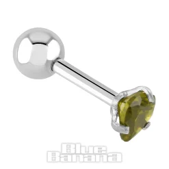 Blue Banana Surgical Steel Heart Jewel 1.2 x 6mm Tragus Bar (Amber)