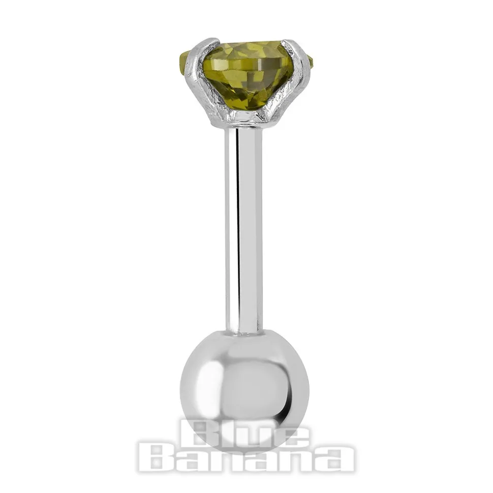 Blue Banana Surgical Steel Heart Jewel 1.2 x 6mm Tragus Bar (Amber)