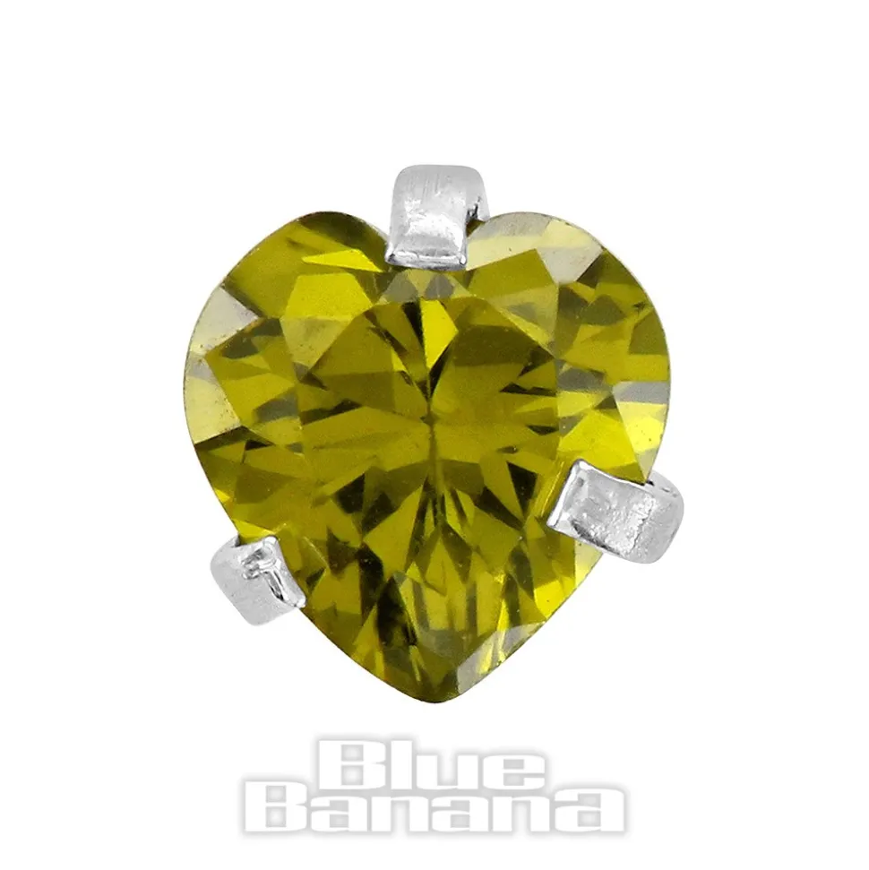 Blue Banana Surgical Steel Heart Jewel 1.2 x 6mm Tragus Bar (Amber)