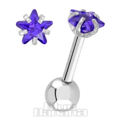 Blue Banana Surgical Steel Jewel Star 1.2 x 6mm Tragus Bar (Amethyst)