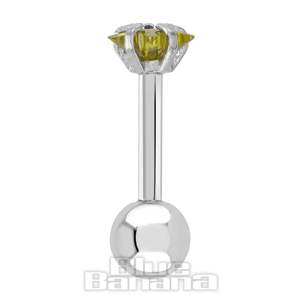 Blue Banana Surgical Steel Jewel Gem 1.2 x 6mm Tragus Bar (Amber)