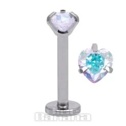 Blue Banana Surgical Steel 4mm Heart 1.2mm Labret (Aurora Borealis)