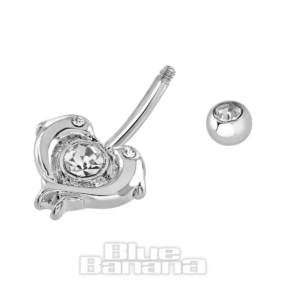 Blue Banana Surgical Steel 1.6mm Dolphin Navel Bar (Crystal)