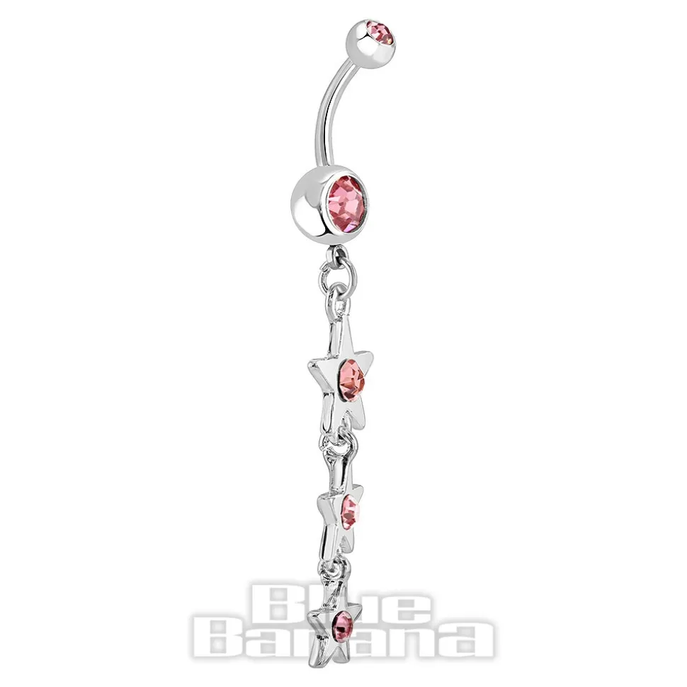 Blue Banana Surgical Steel 1.6mm Stars Drop Navel Bar (Light Rose)