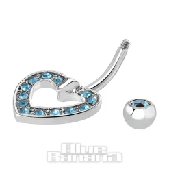 Blue Banana Surgical Steel 1.6mm Heart Navel Bar (Aqua)