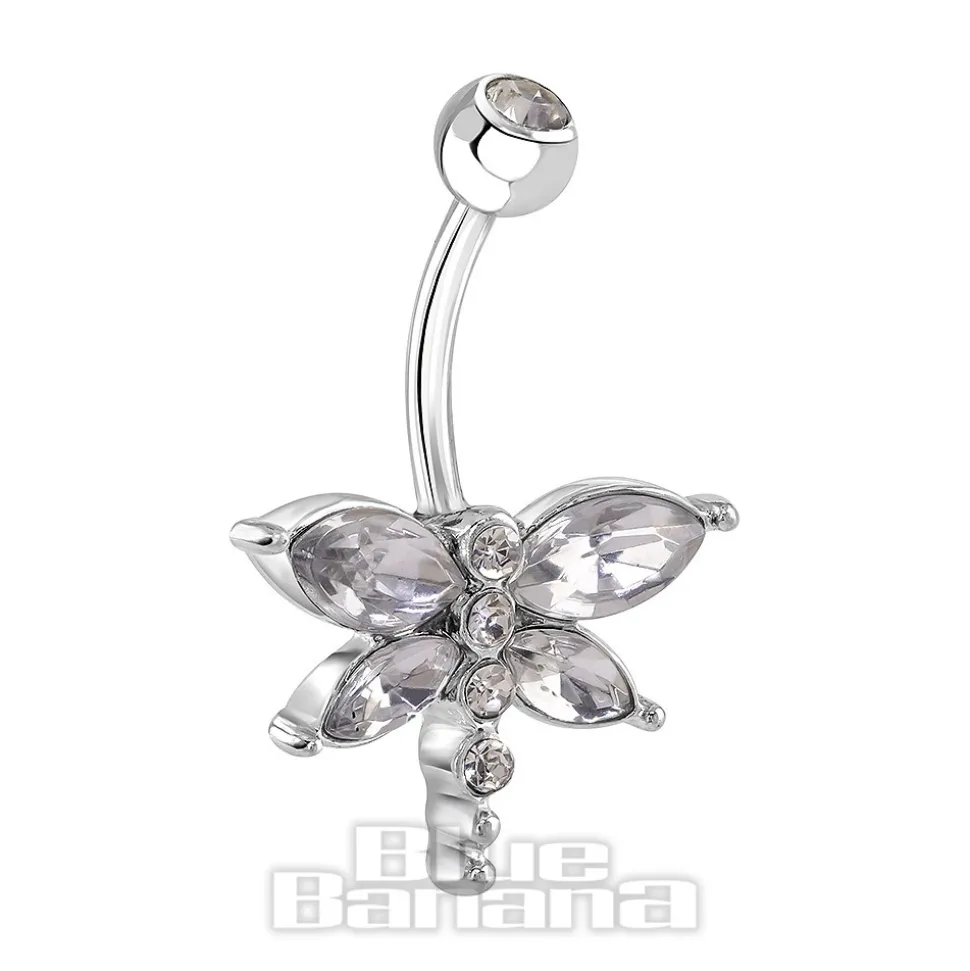 Blue Banana Surgical Steel 1.6mm Dragonfly Navel Bar (Crystal)