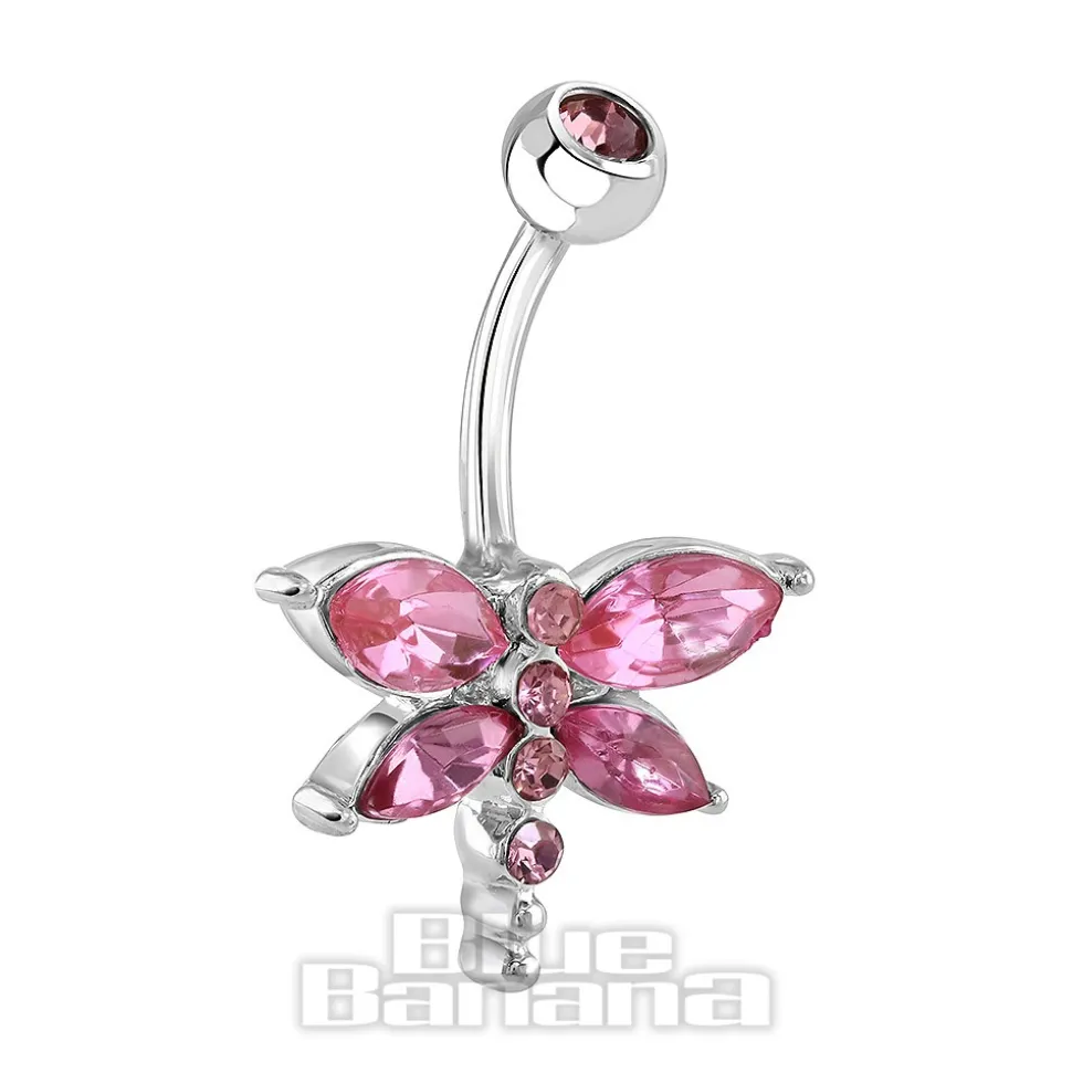 Blue Banana Surgical Steel 1.6mm Dragonfly Navel Bar (Light Rose)