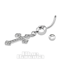 Blue Banana Surgical Steel 1.6mm Cross Navel Bar (Crystal)