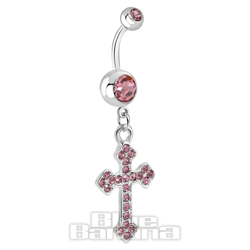 Blue Banana Surgical Steel 1.6mm Cross Navel Bar (Light Rose)