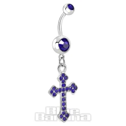 Blue Banana Surgical Steel 1.6mm Cross Navel Bar (Blue Zircon)
