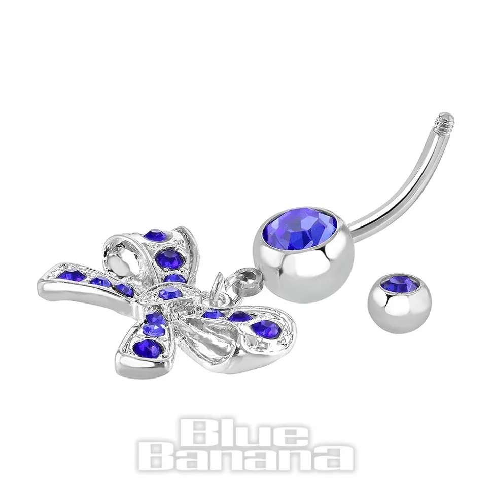 Blue Banana Surgical Steel 1.6mm Bow Navel Bar (Blue Zircon)