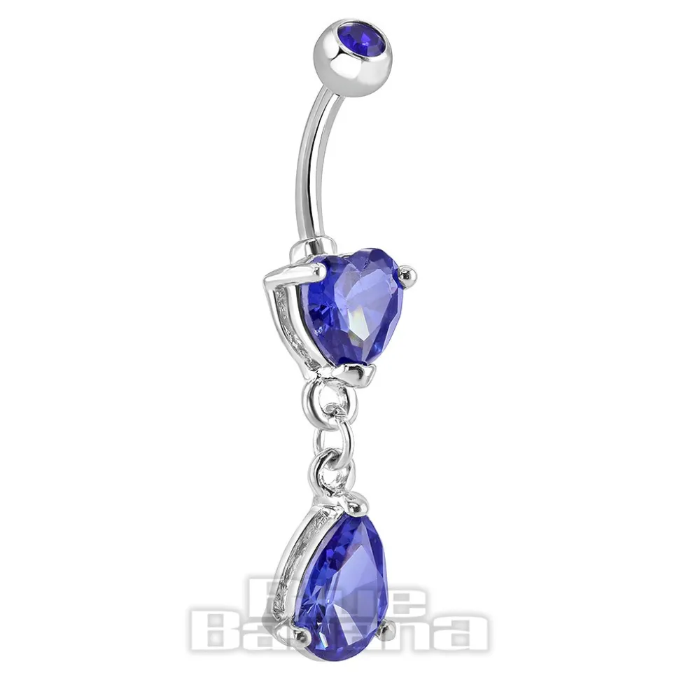 Blue Banana Surgical Steel 1.6mm Heart Drop Navel Bar (Blue Zircon)