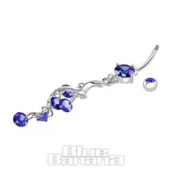Blue Banana Surgical Steel 1.6mm Gems Navel Bar (Blue Zircon)