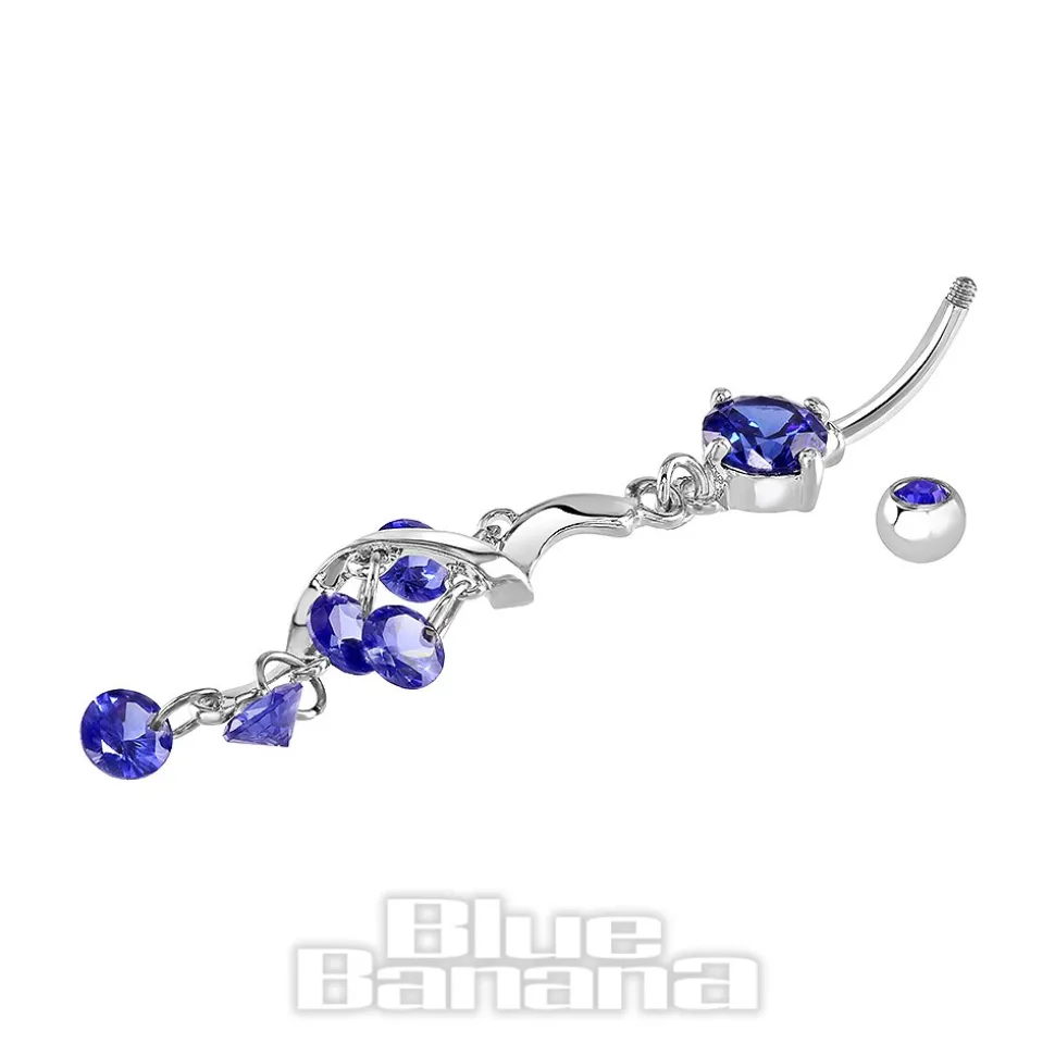 Blue Banana Surgical Steel 1.6mm Gems Navel Bar (Blue Zircon)